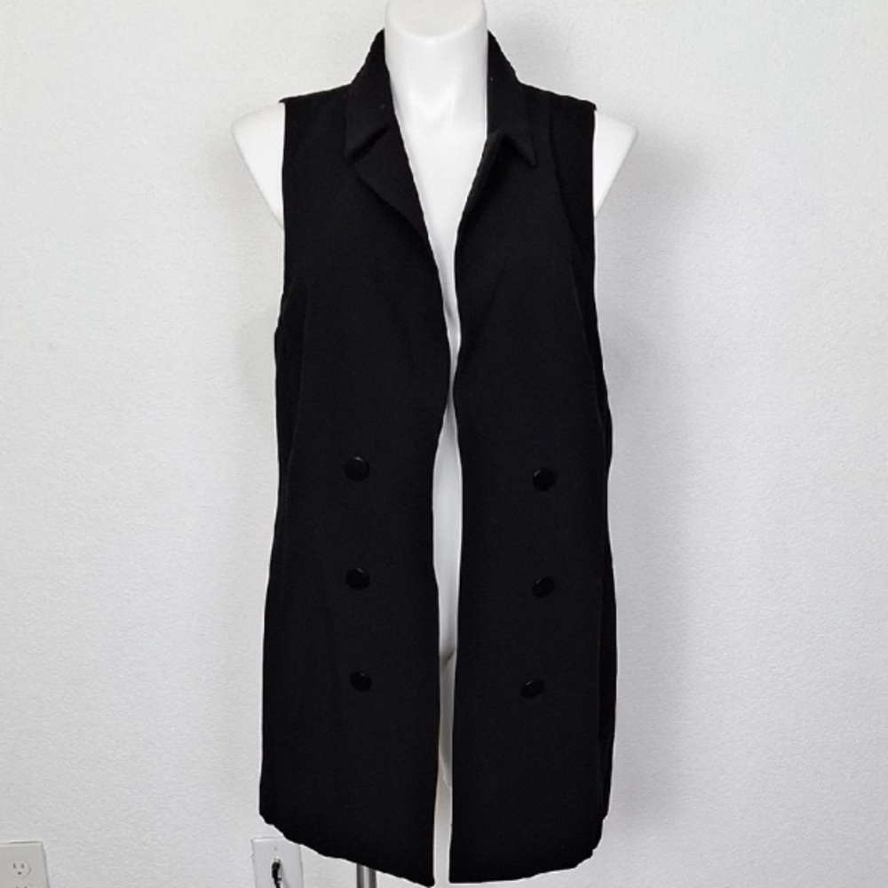Dalia Black Preppy Minimalist Open Front Sleeveless Long Vest Jacket Size 1X